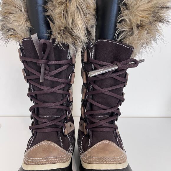 Sorel Joan Of Artic Waterproof Womens Boots Size 7 Brown Faux Fur Suede Winter - Picture 7 of 11